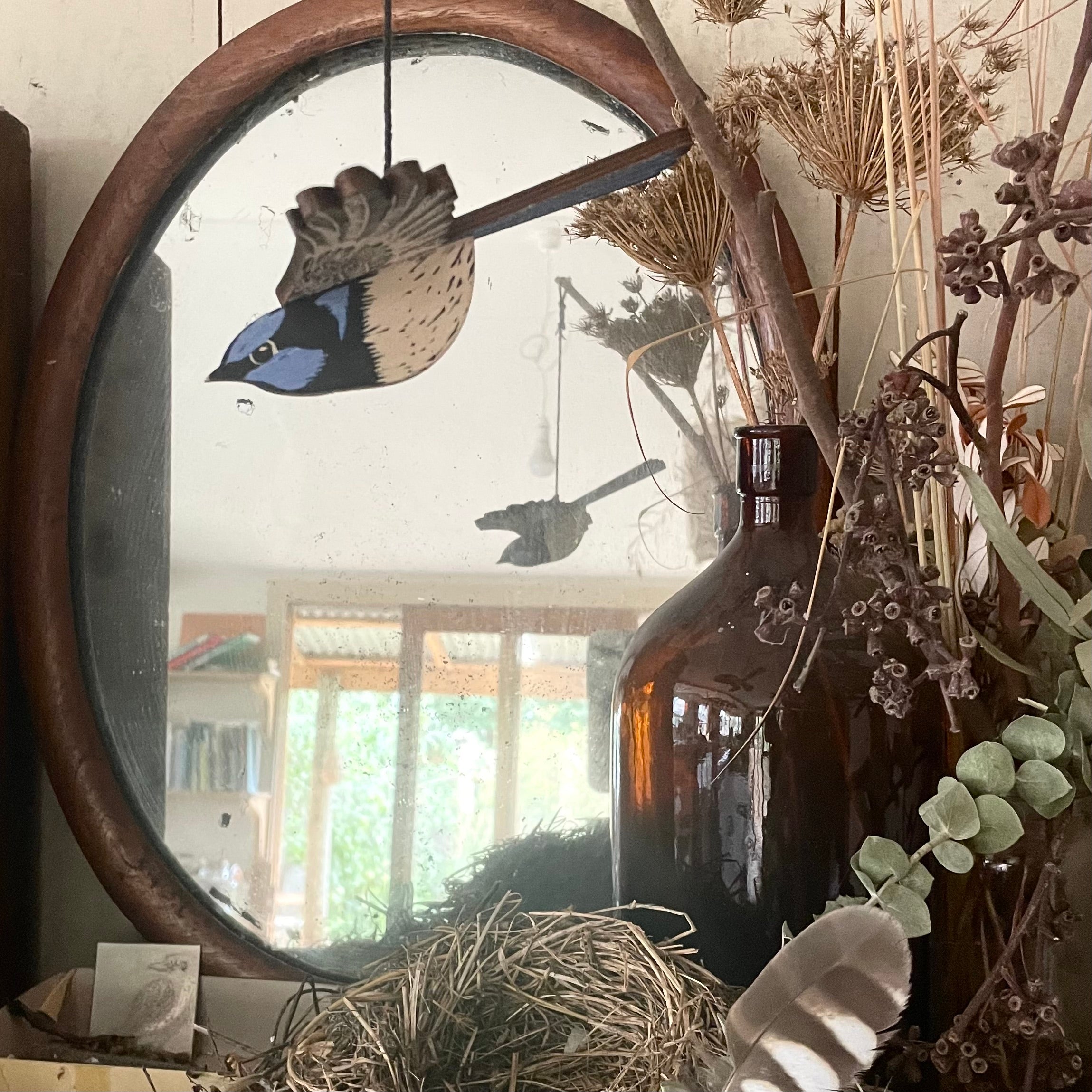 Superb Fairy Wren Hanging Wooden Bird Mobile