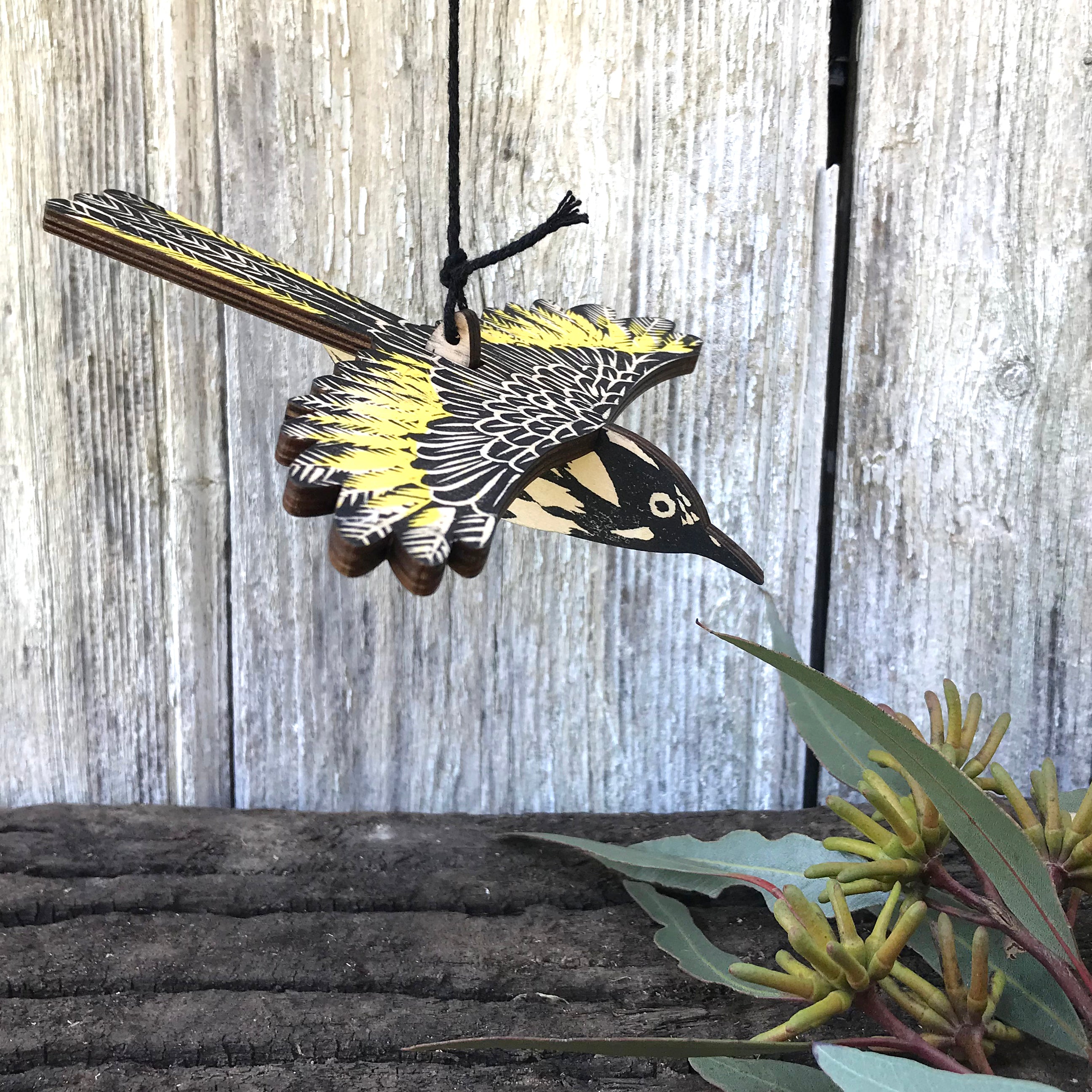 New Holland Honeyeater Hanging Wooden Bird Mobile