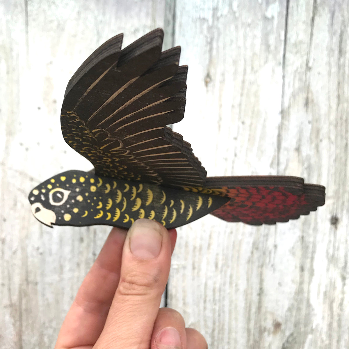 Red-tailed Black Cockatoo (female) Hanging Wooden Bird Mobile