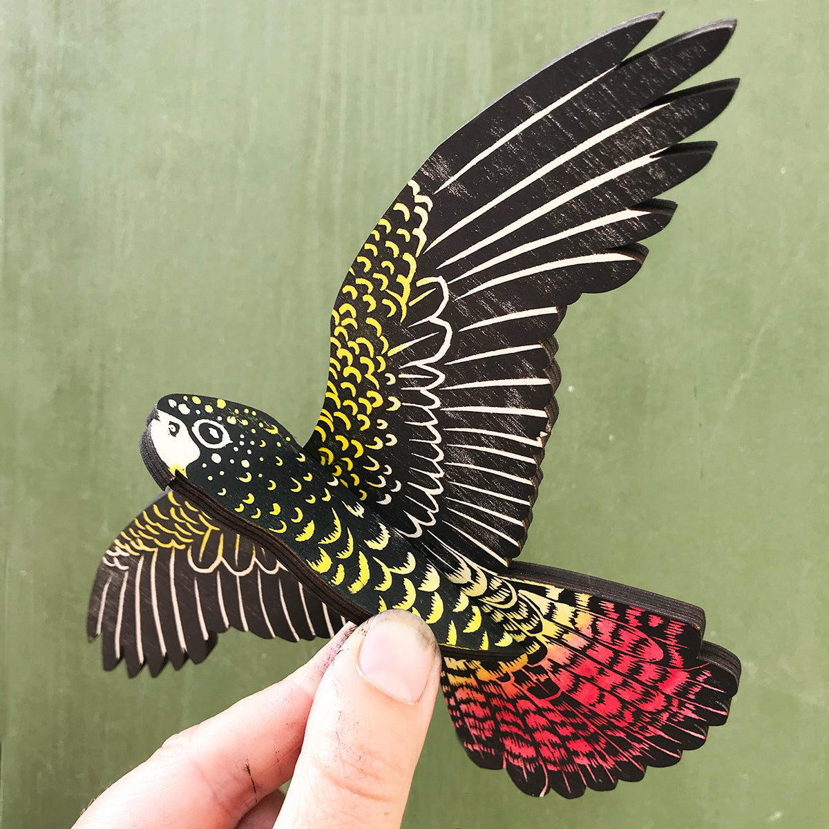 Red-tailed Black Cockatoo (female) Hanging Wooden Bird Mobile