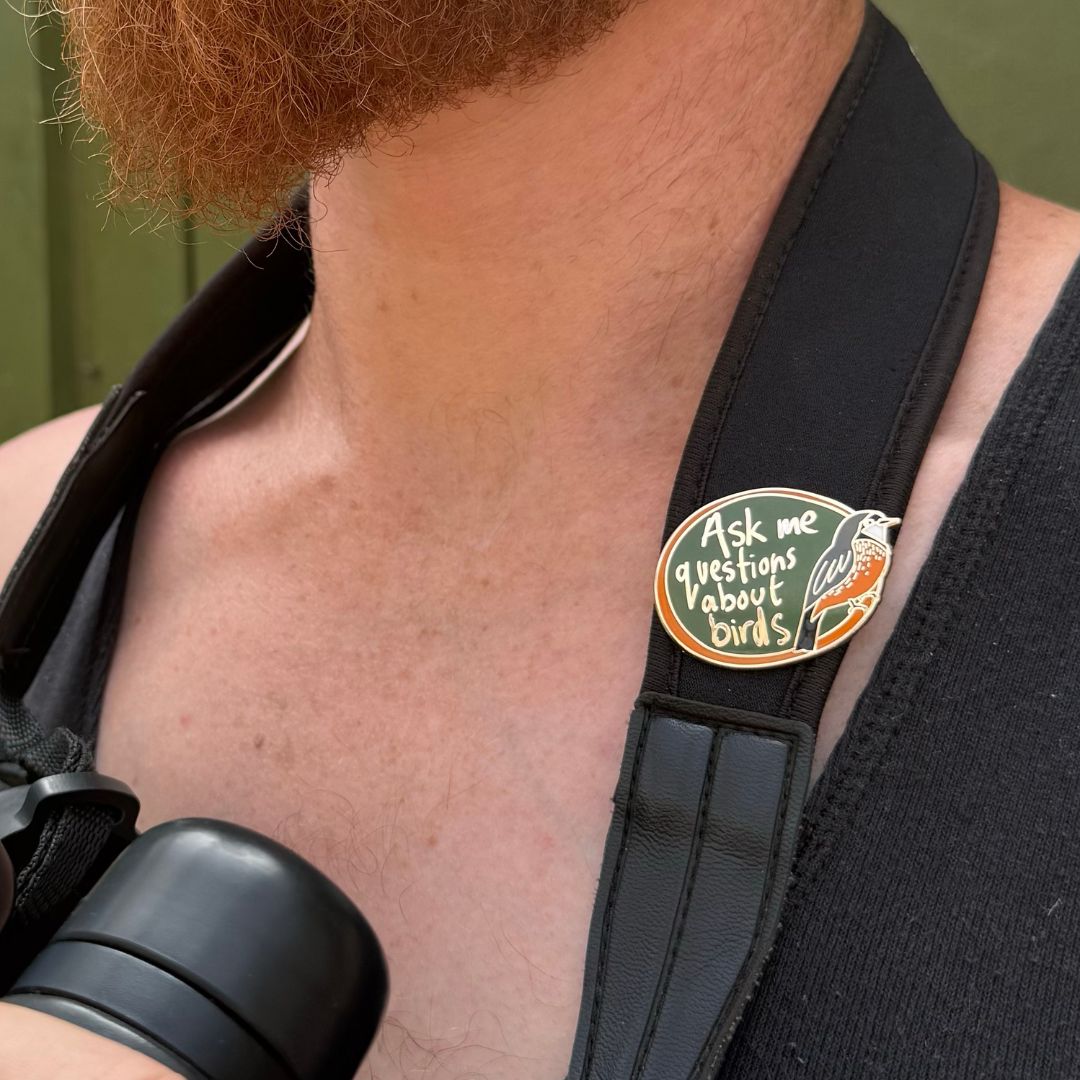 Ask me questions about birds -Rufous Whistler Enamel Pin