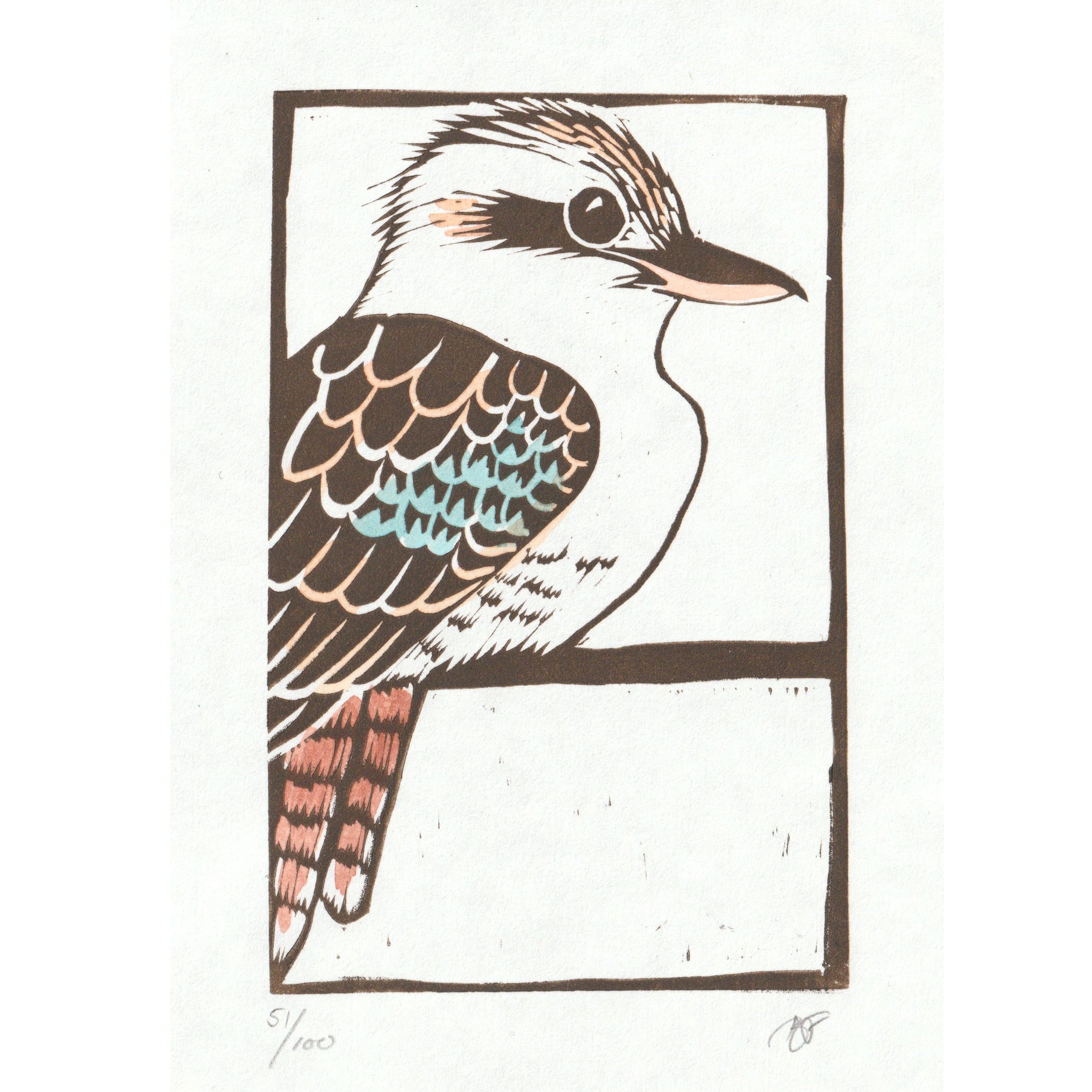 Handprinted Linoprint - Kookaburra
