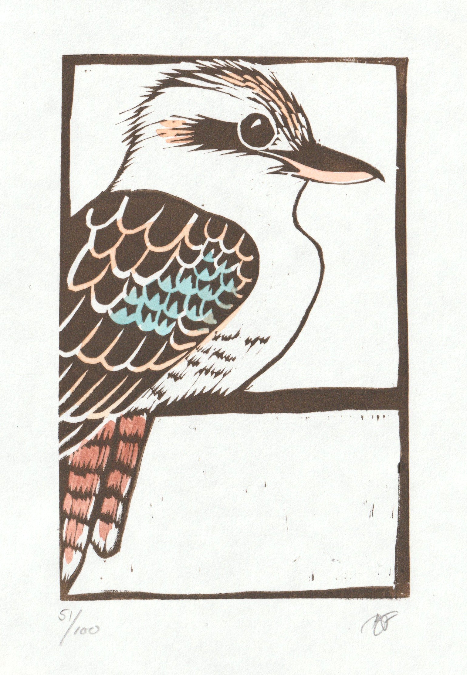 Handprinted Linoprint - Kookaburra