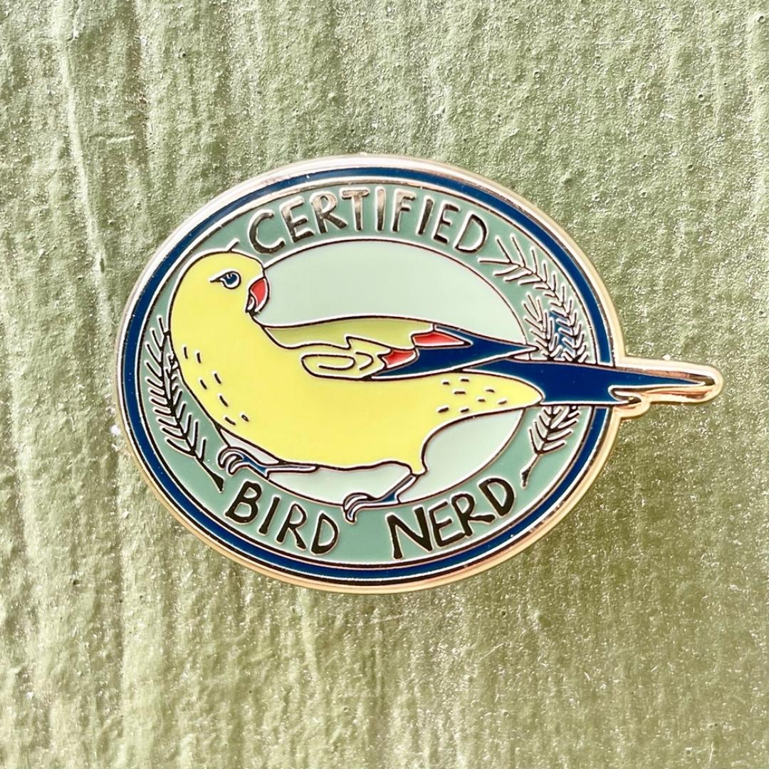 LIMITED EDITION Regent Parrot Certified Bird Nerd FUNDRAISER Enamel Pin