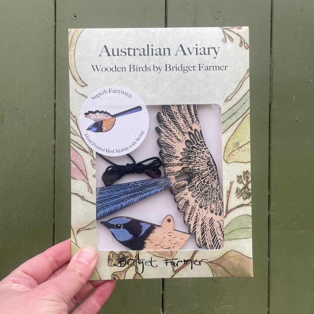 Superb Fairy Wren Hanging Wooden Bird Mobile