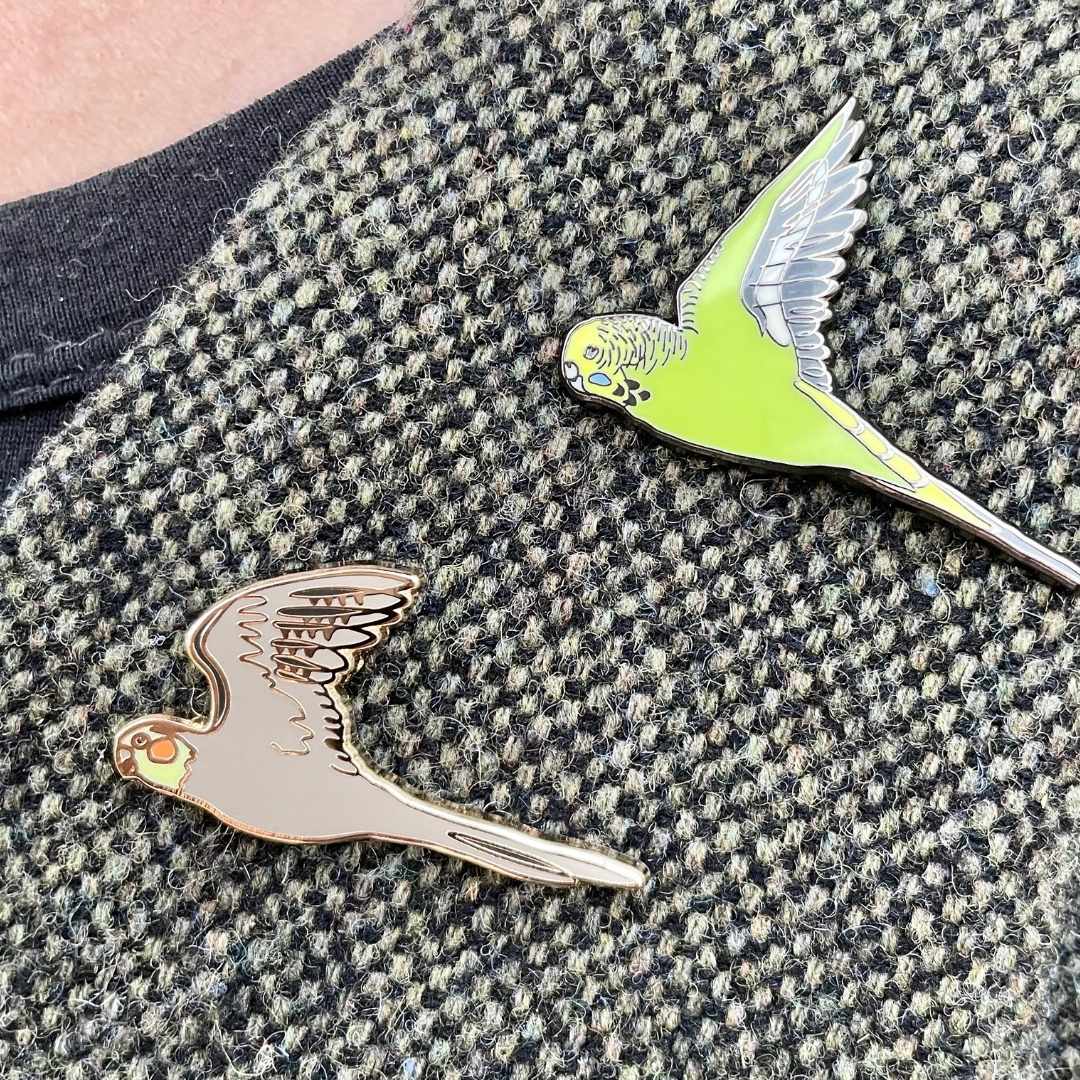 Green Budgie In Flight Enamel Bird Pin