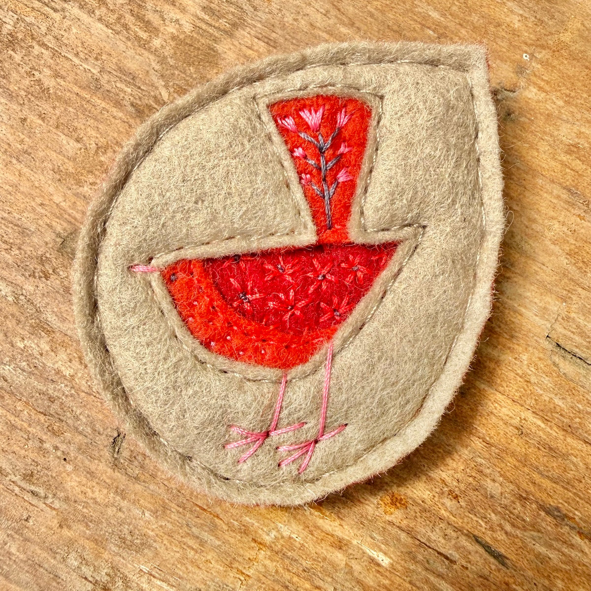Hand Embroidered Felt Brooch - FB12