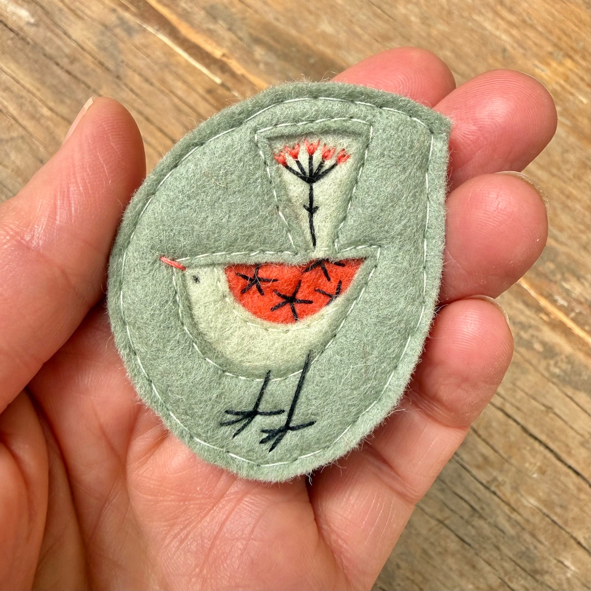Hand Embroidered Felt Brooch - FB11