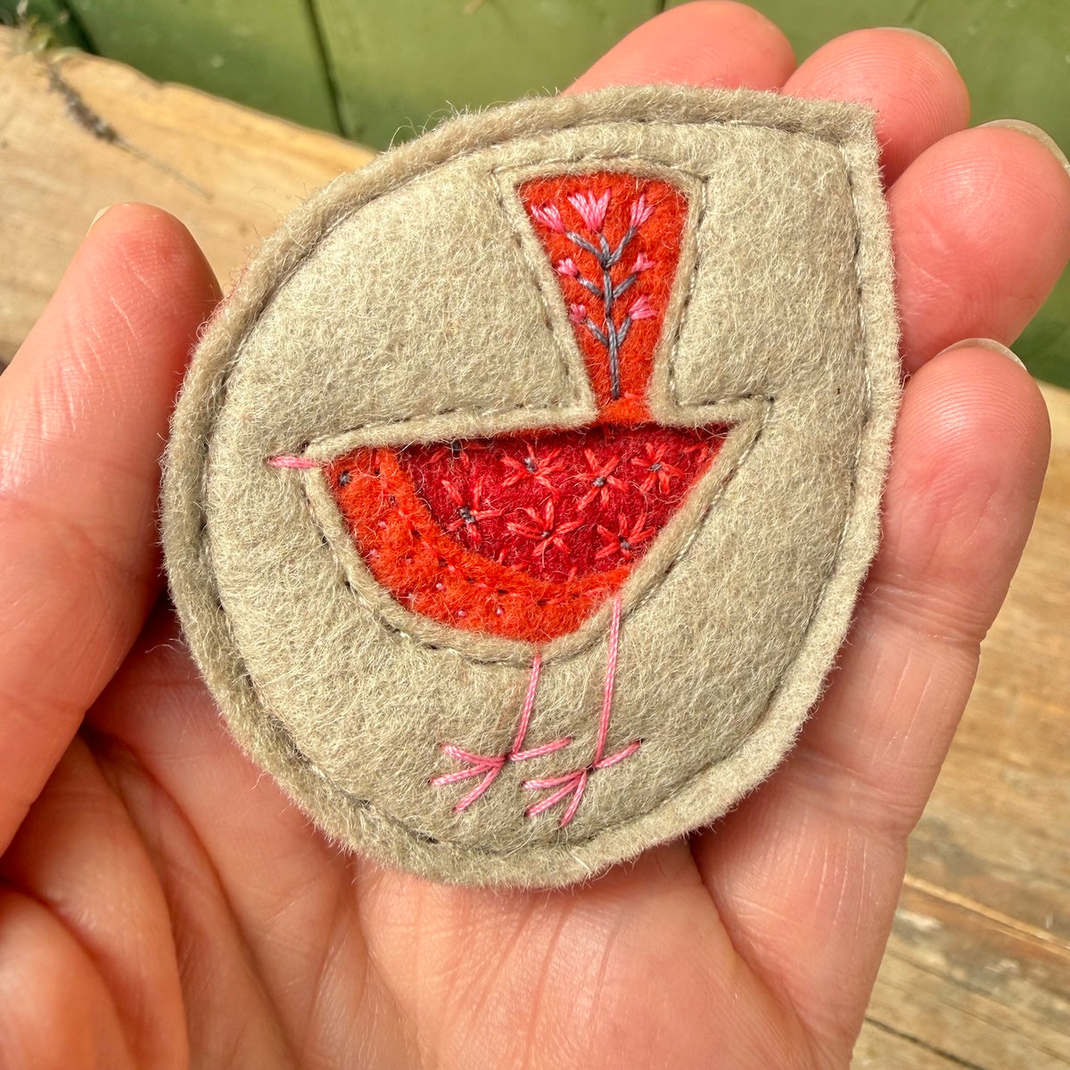 Hand Embroidered Felt Brooch - FB12