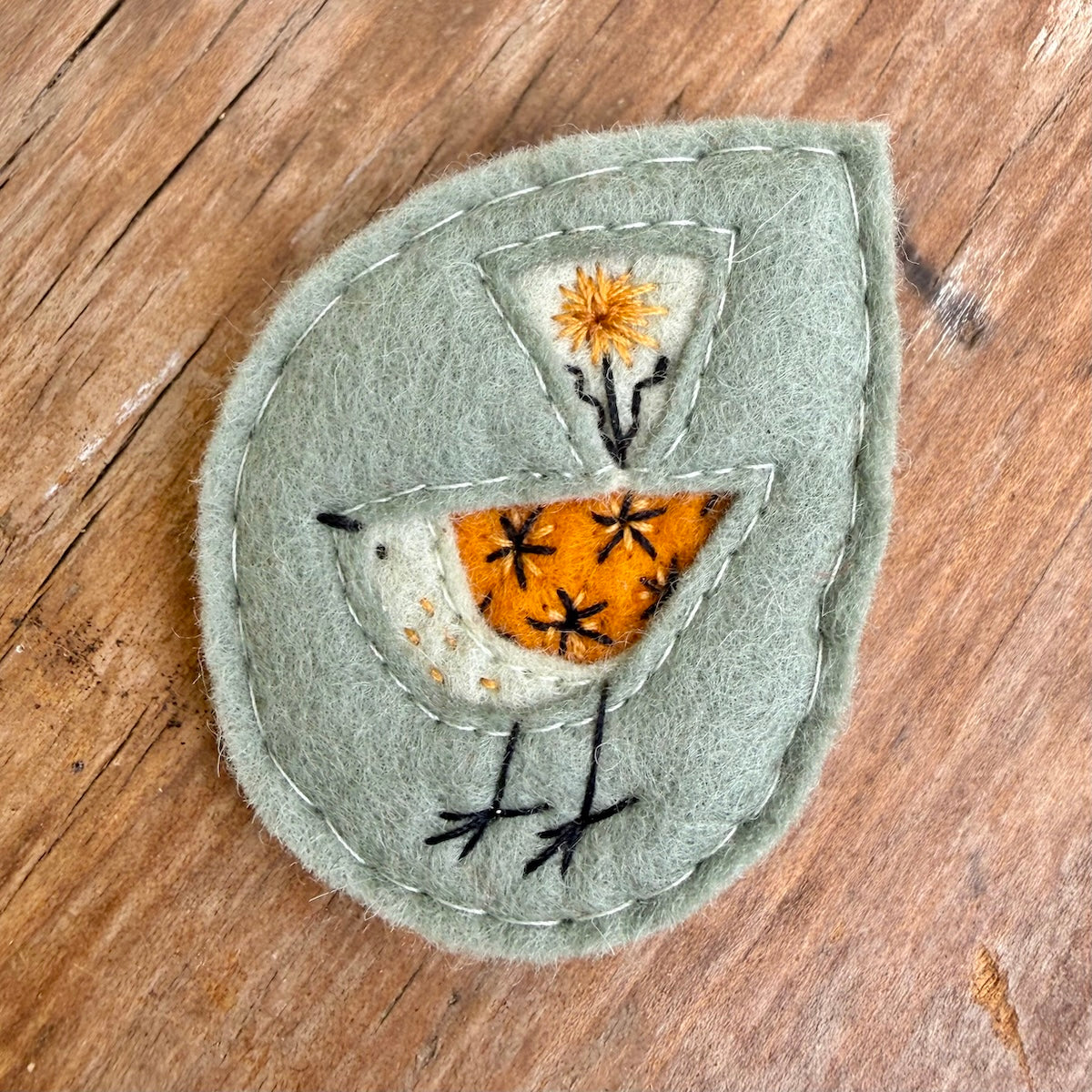 Hand Embroidered Felt Brooch - FB19