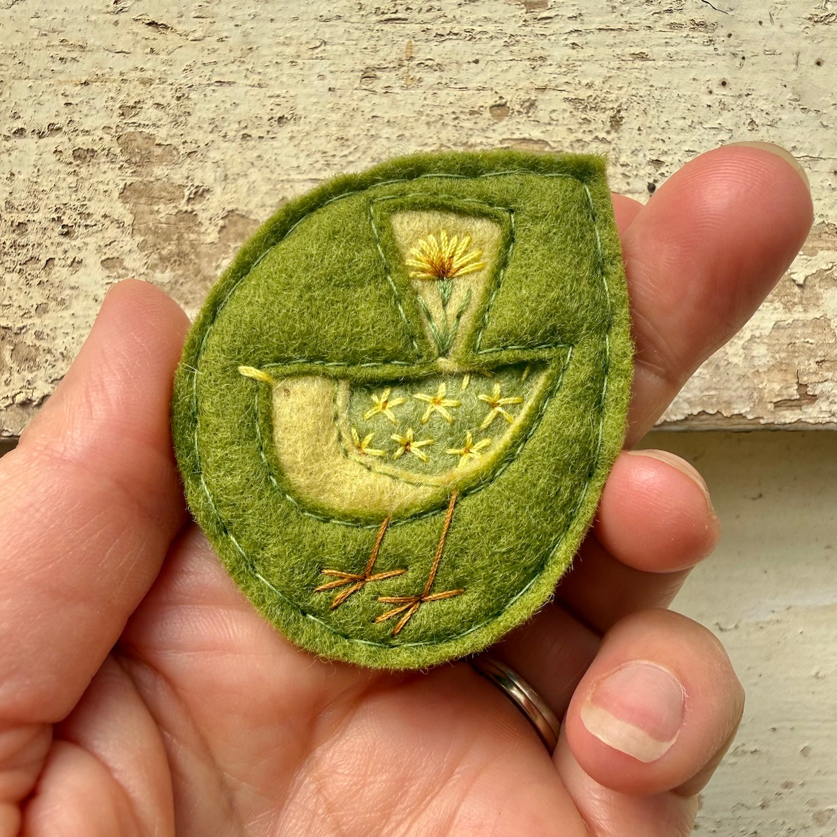 Hand Embroidered Felt Brooch - FB22