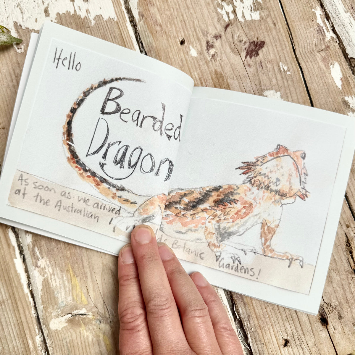 a small book featuring a bearded dragon illustration