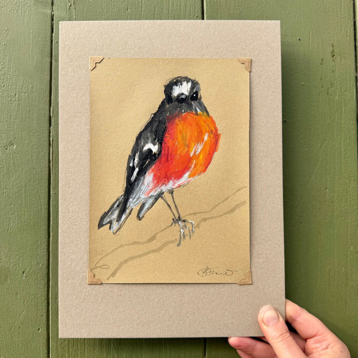 Male Flame Robin - A5 Original Drawing (D33)
