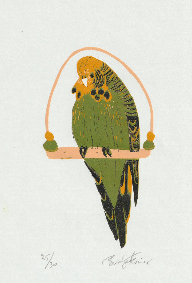 Linoprint - Olive Budgie