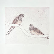 Original Drypoint Etching - Peaceful Doves