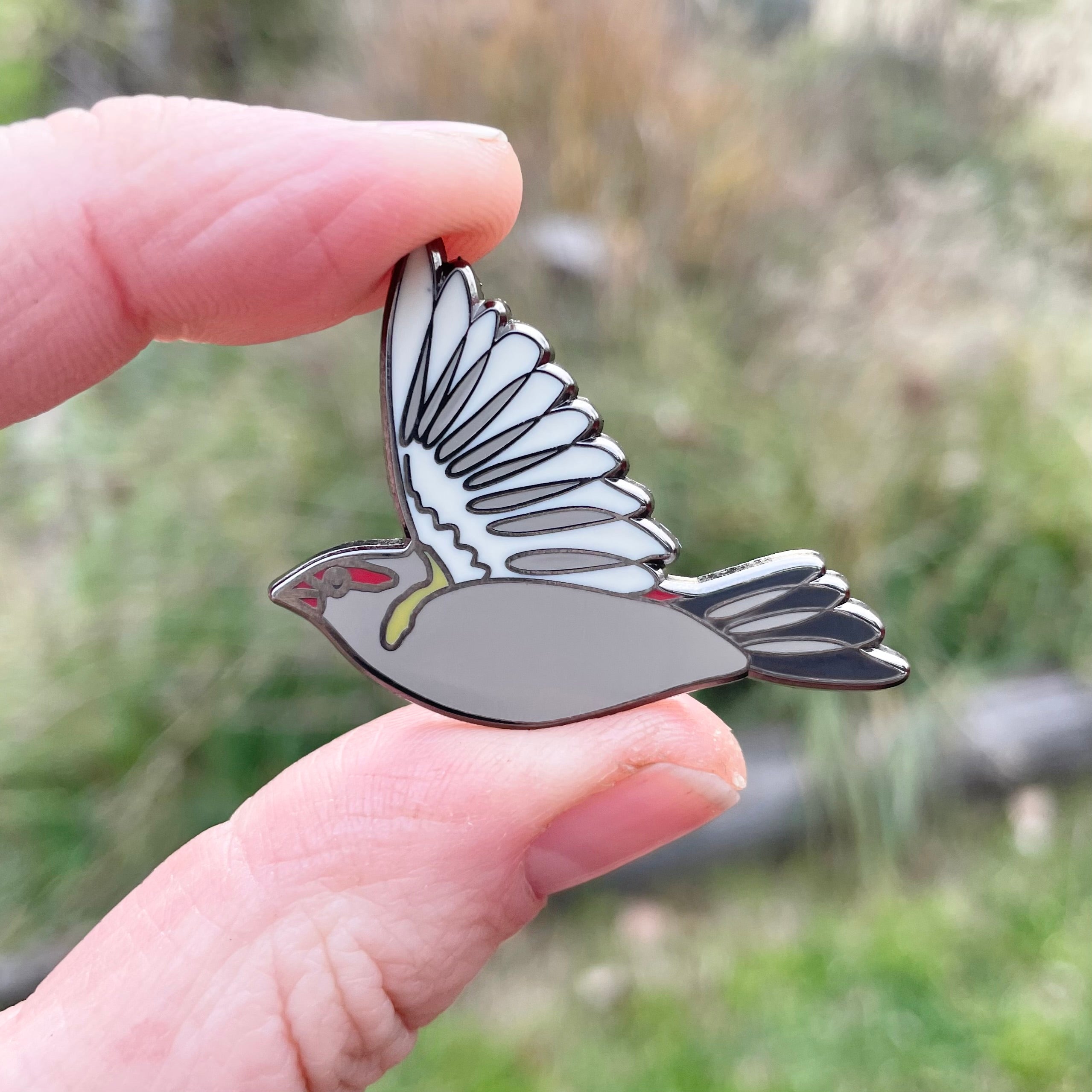 Red-browed Finch In Flight Australian Enamel Bird Pin