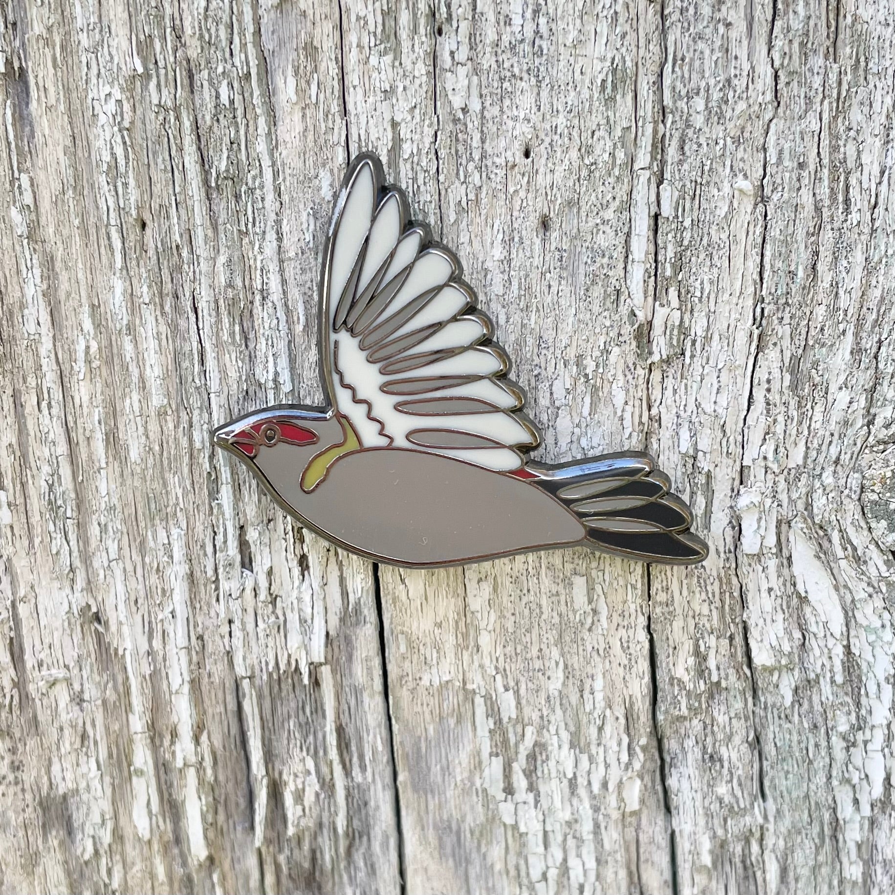 Red-browed Finch In Flight Australian Enamel Bird Pin