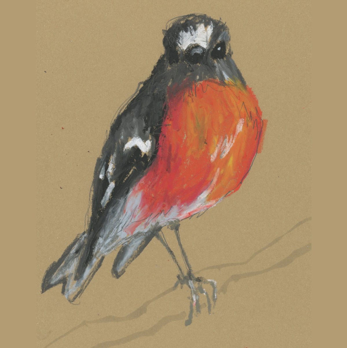 Male Flame Robin - A5 Original Drawing (D33)