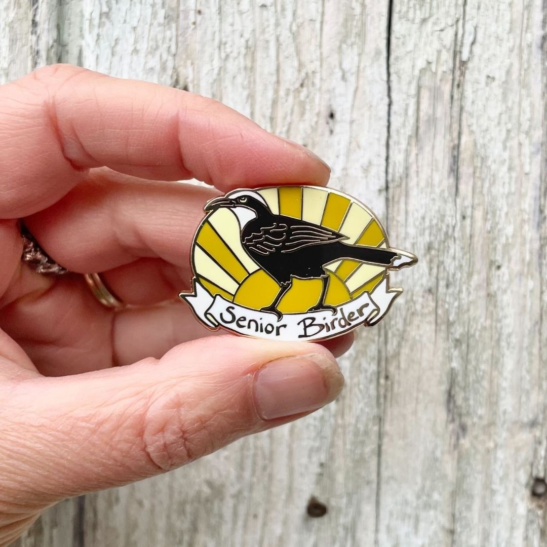 Senior Birder Enamel Pin - Grey-crowned Babbler