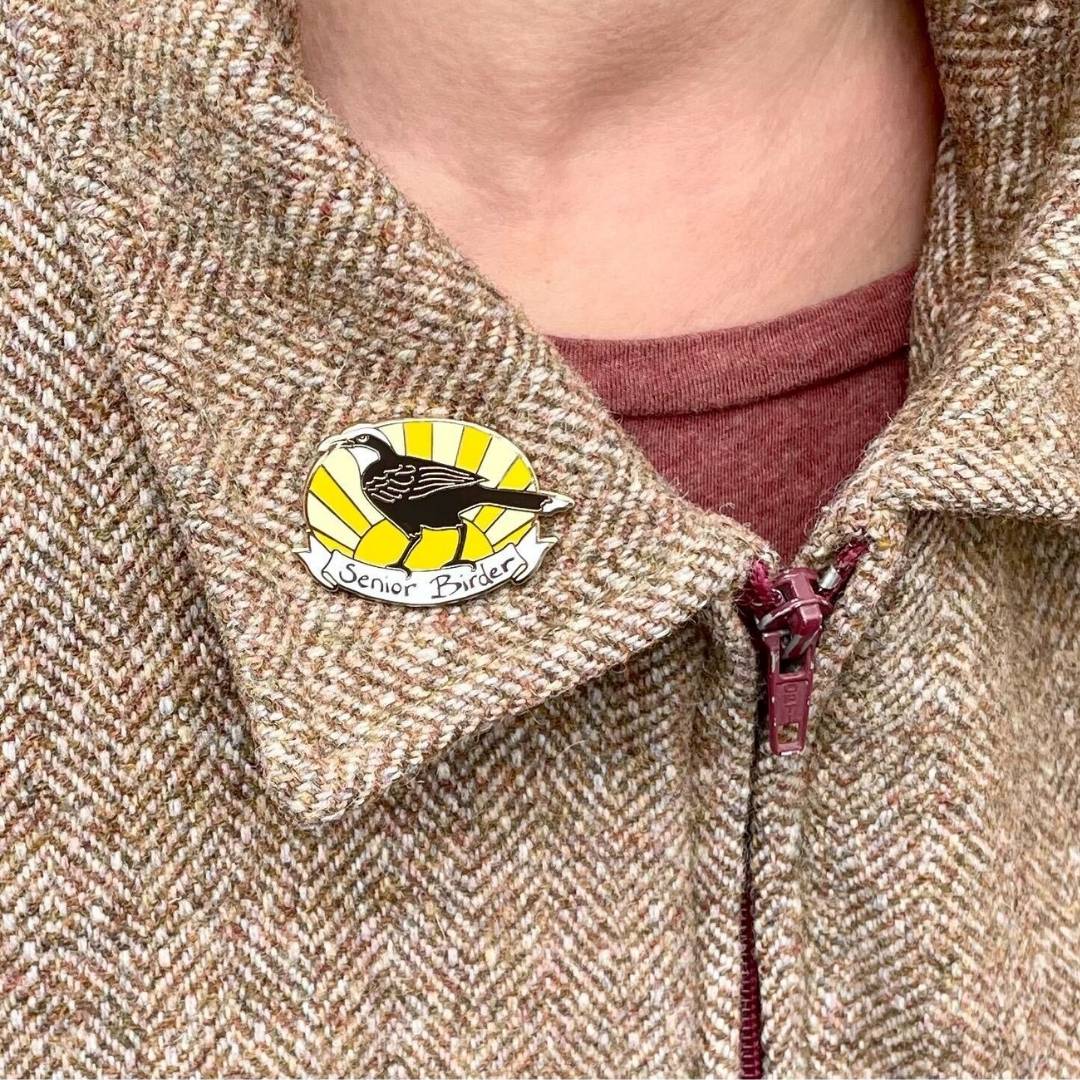 Senior Birder Enamel Pin - Grey-crowned Babbler