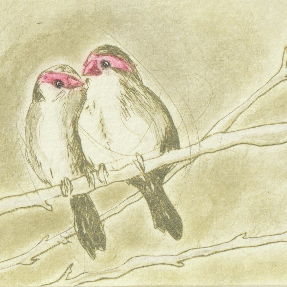 Original Etching - Spring, Two Finches