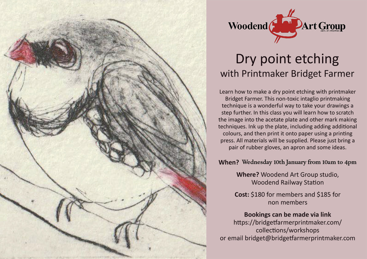 Printmaking Workshop - Drypoint Etching in WOODEND Wednesday 10th Jan 2024