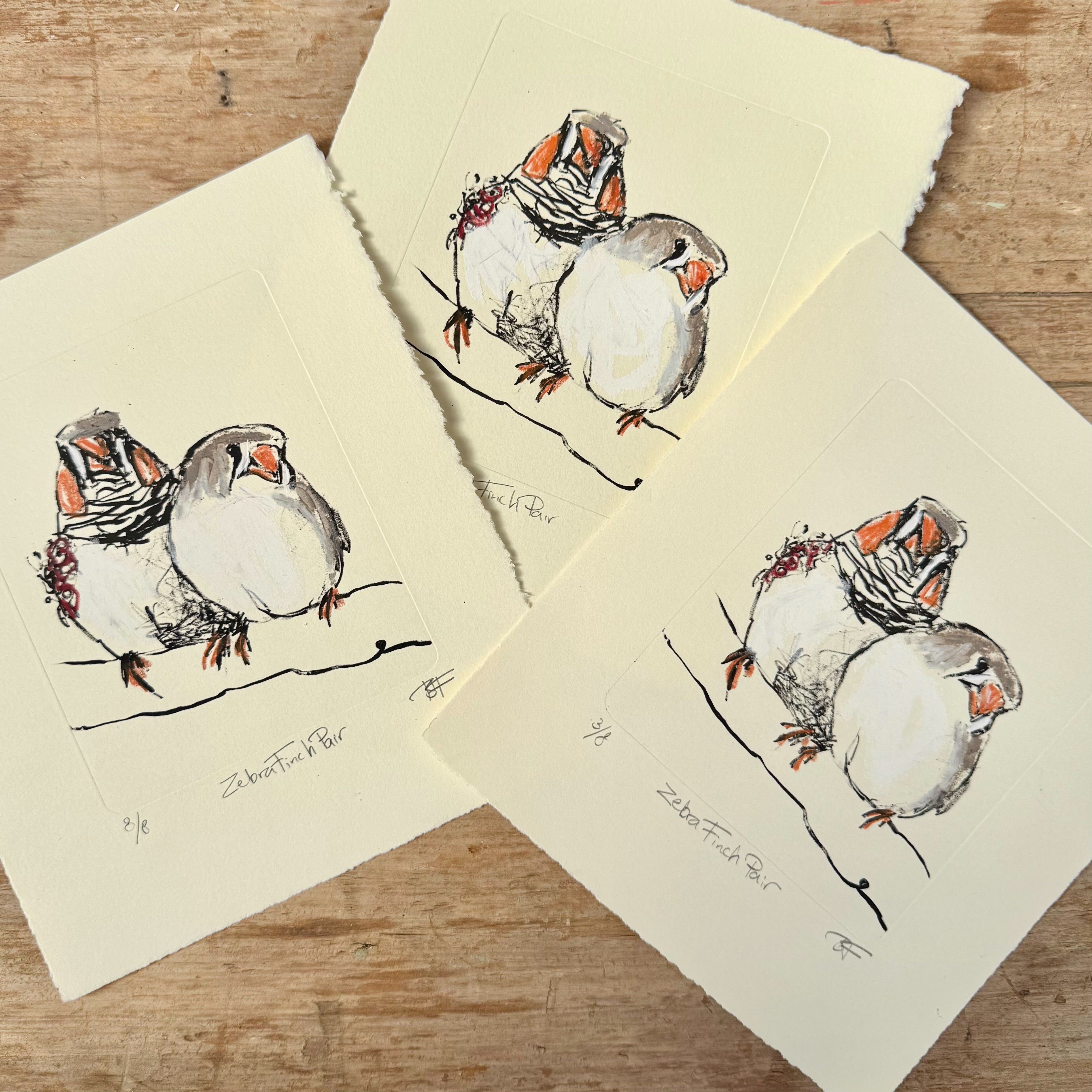 Lithograph - Zebra Finch Pair