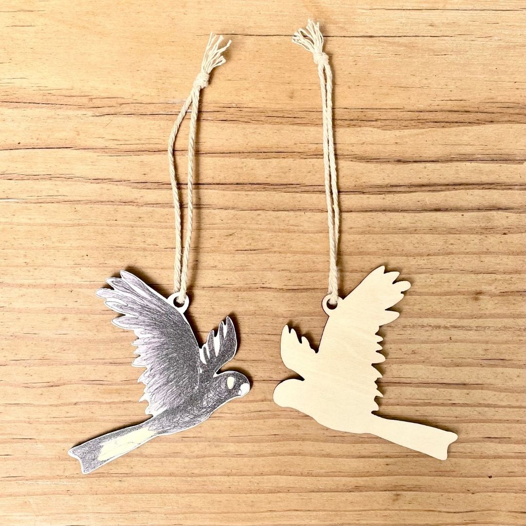 Three Yellow-tailed Black Cockatoo Christmas Ornaments