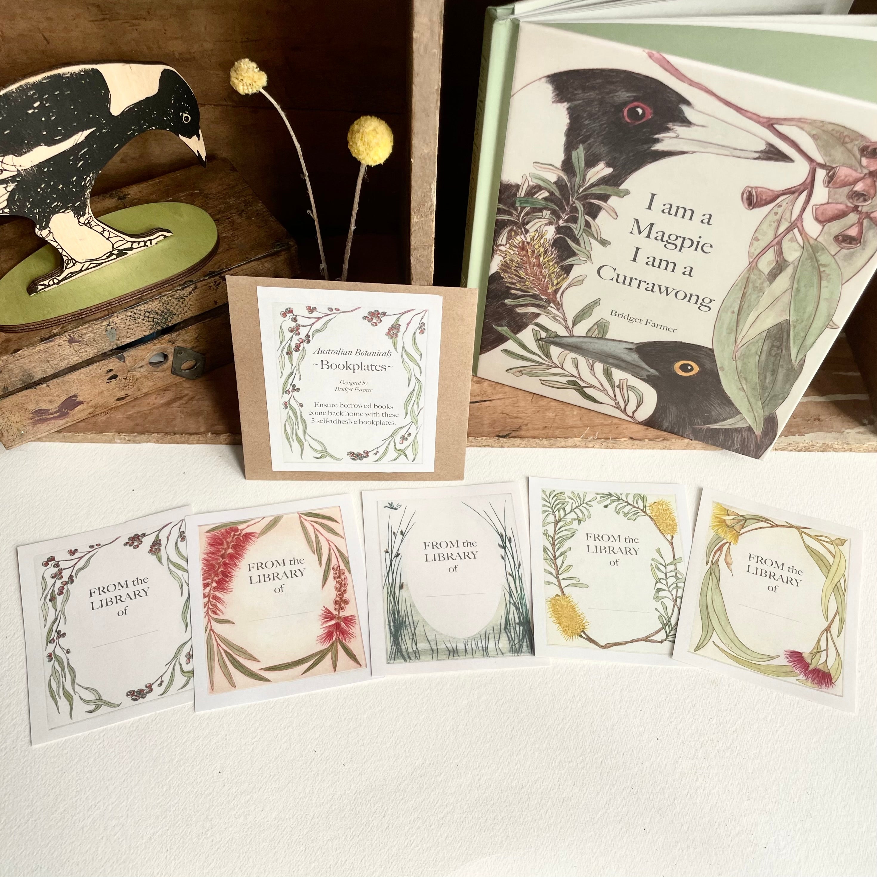 "I am a Magpie" Botanicals Bookplates - Set of 5