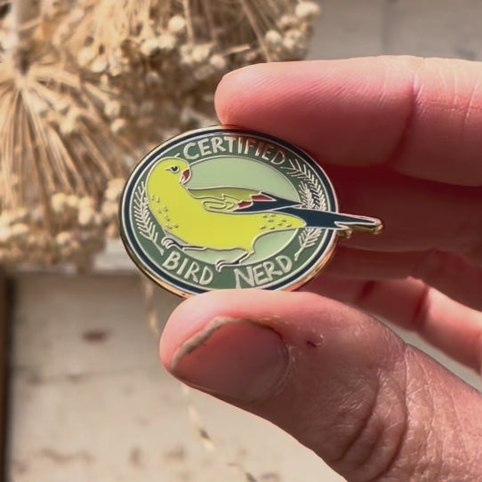 Load video: LIMITED EDITION Regent Parrot Certified Bird Nerd FUNDRAISER Enamel Pin