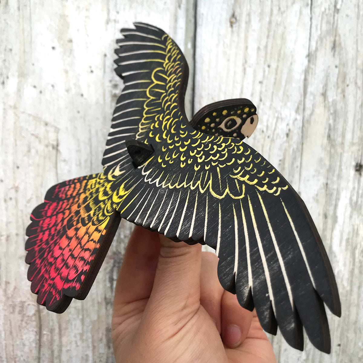 Red-tailed Black Cockatoo (female) Hanging Wooden Bird Mobile
