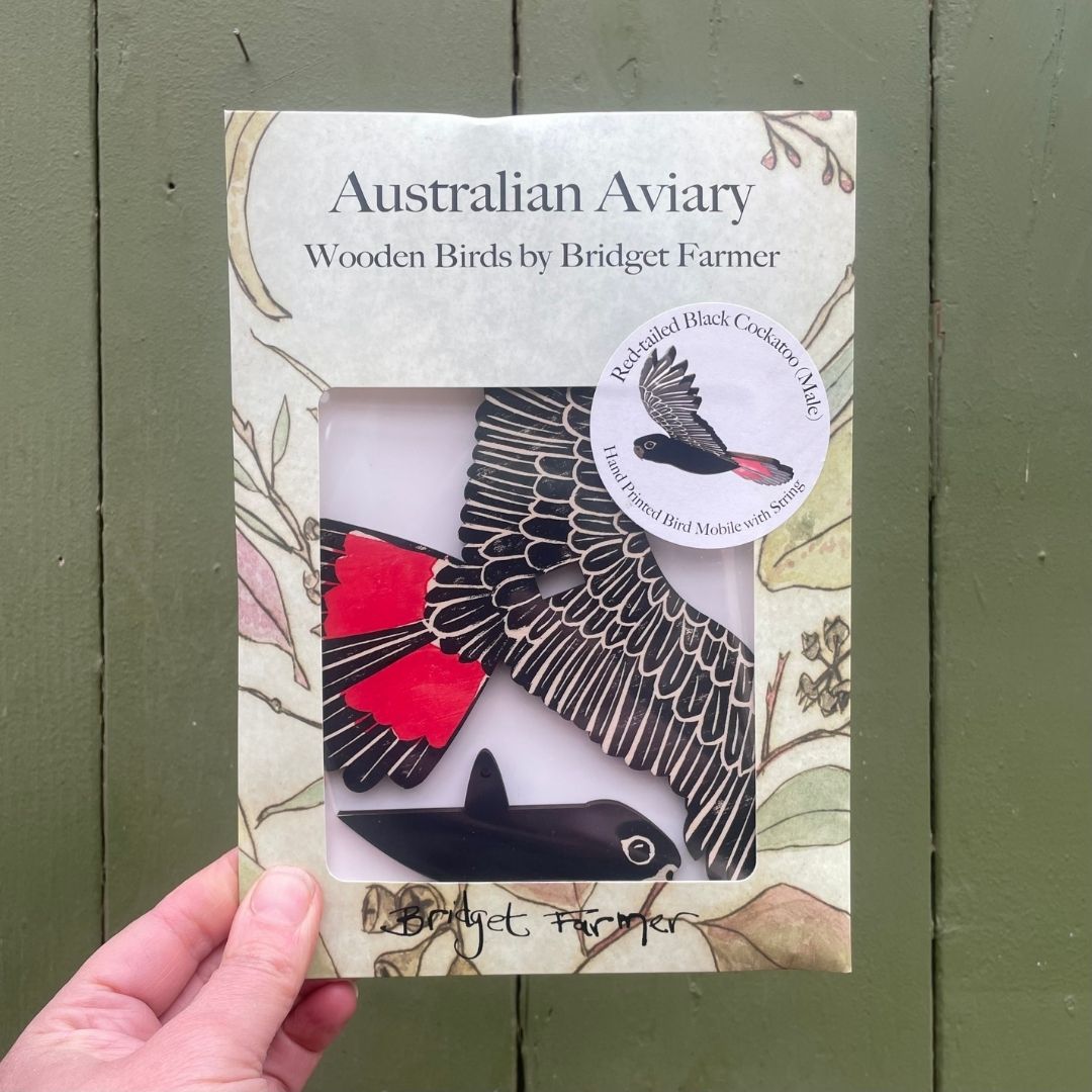 Red-tailed Black Cockatoo (male) Hanging Wooden Bird Mobile