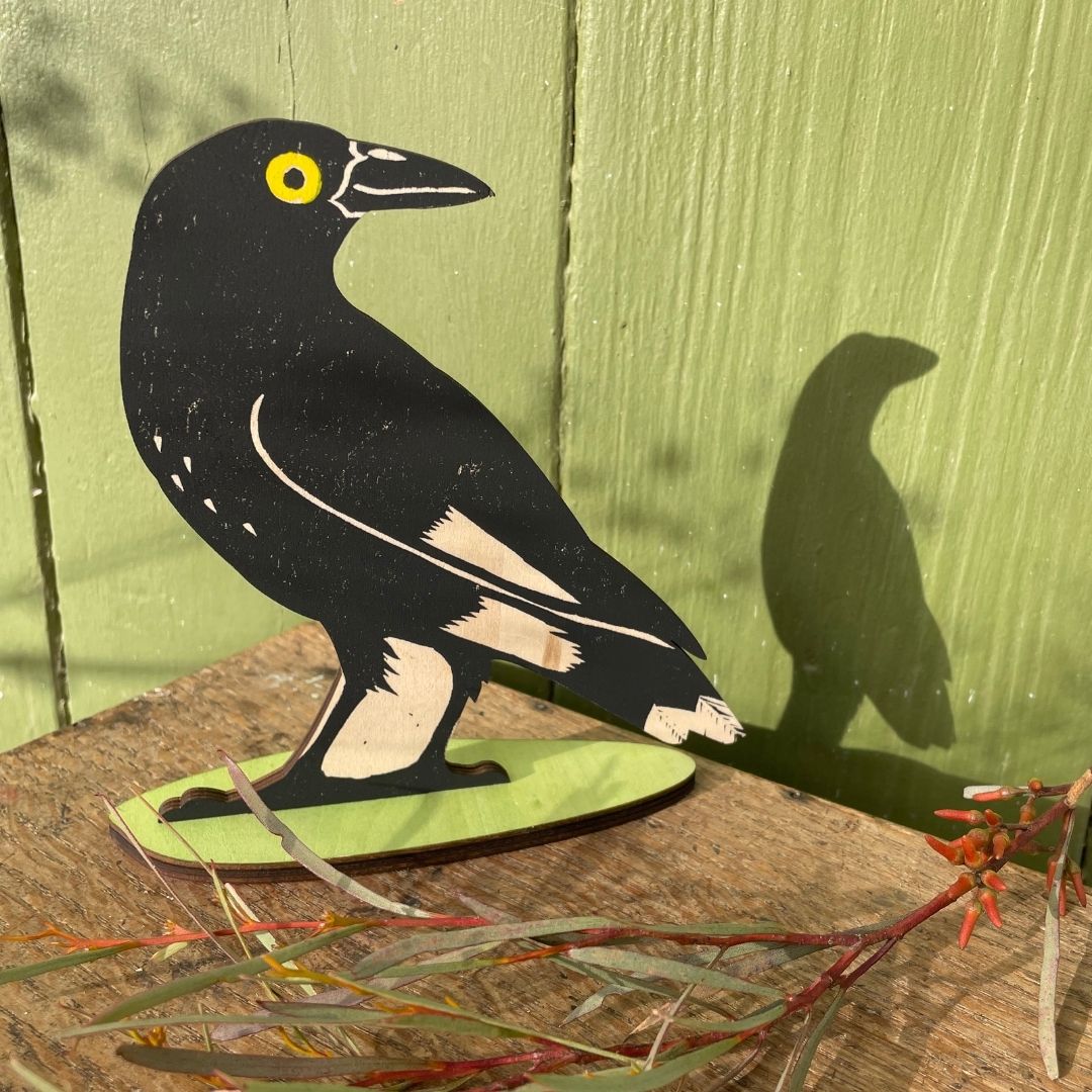 Pied Currawong Standing Bird Ornament