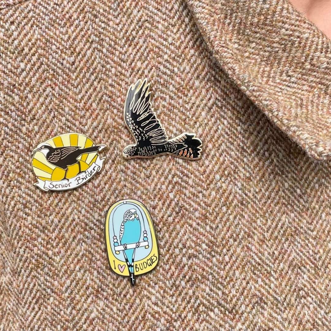 Senior Birder Enamel Pin - Grey-crowned Babbler