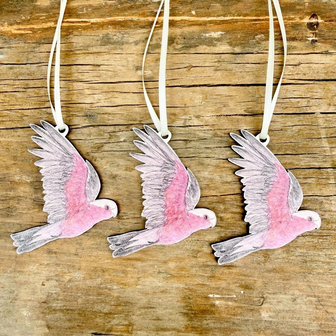 Three Galah Christmas Ornaments