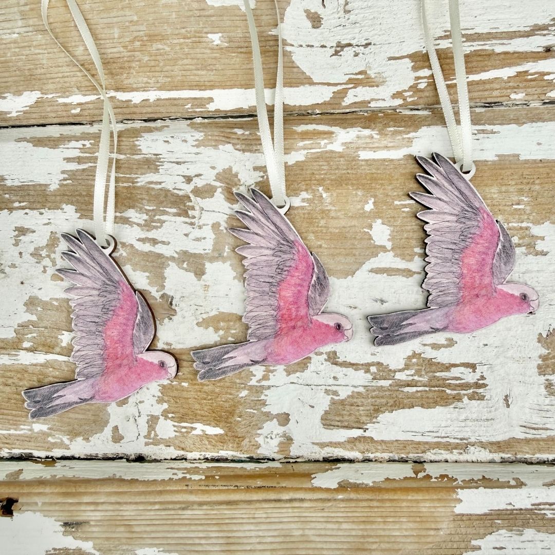 Three Galah Christmas Ornaments