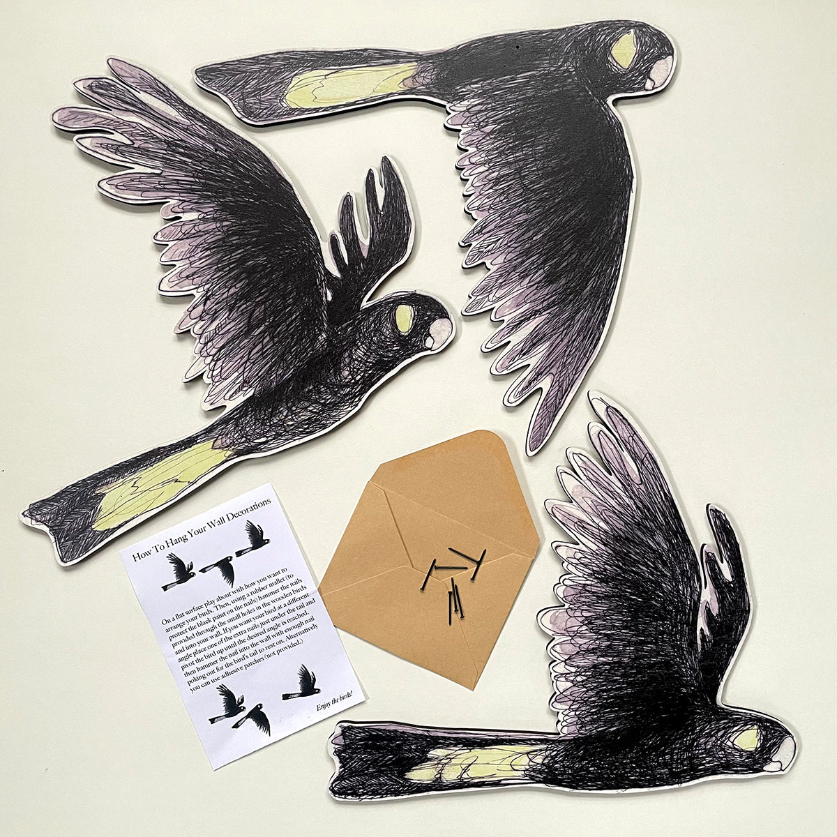 Australian Aviary ~ Wall Decorations ~ Yellow-tailed Black Cockatoos (set of 3)