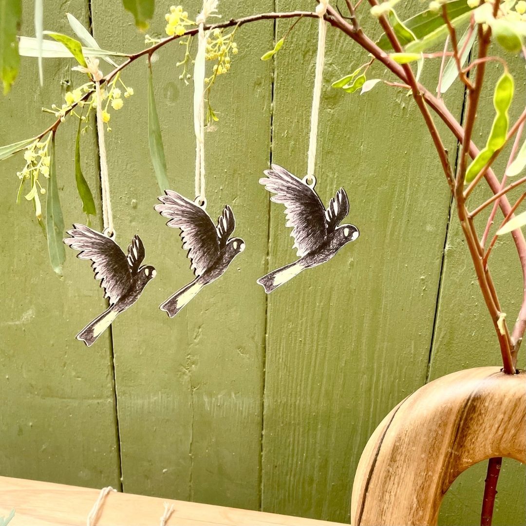 Three Yellow-tailed Black Cockatoo Christmas Ornaments