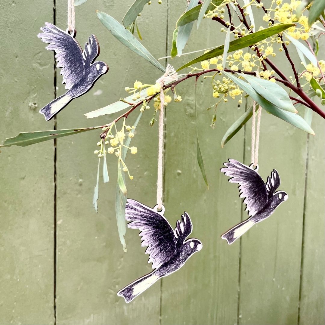 Three Yellow-tailed Black Cockatoo Christmas Ornaments