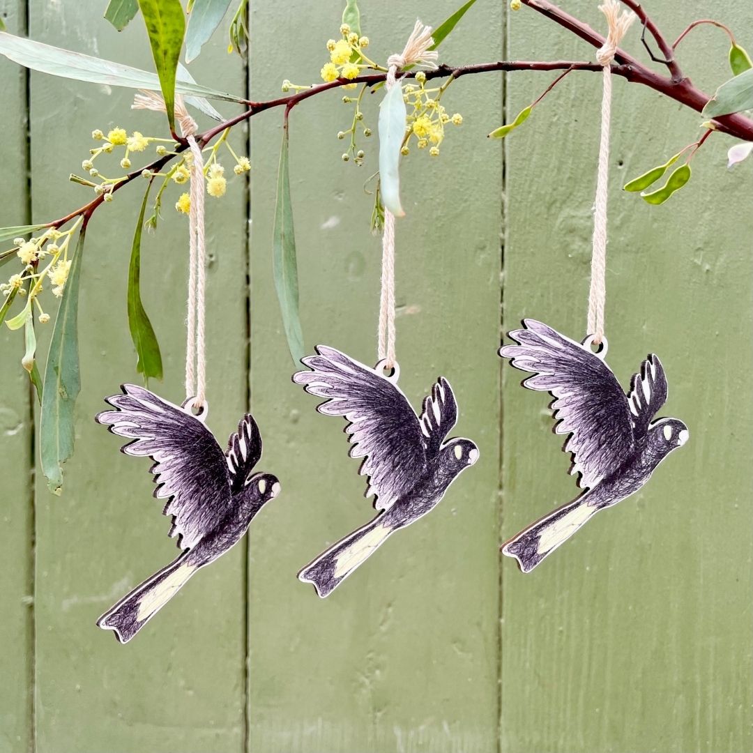 Three Yellow-tailed Black Cockatoo Christmas Ornaments