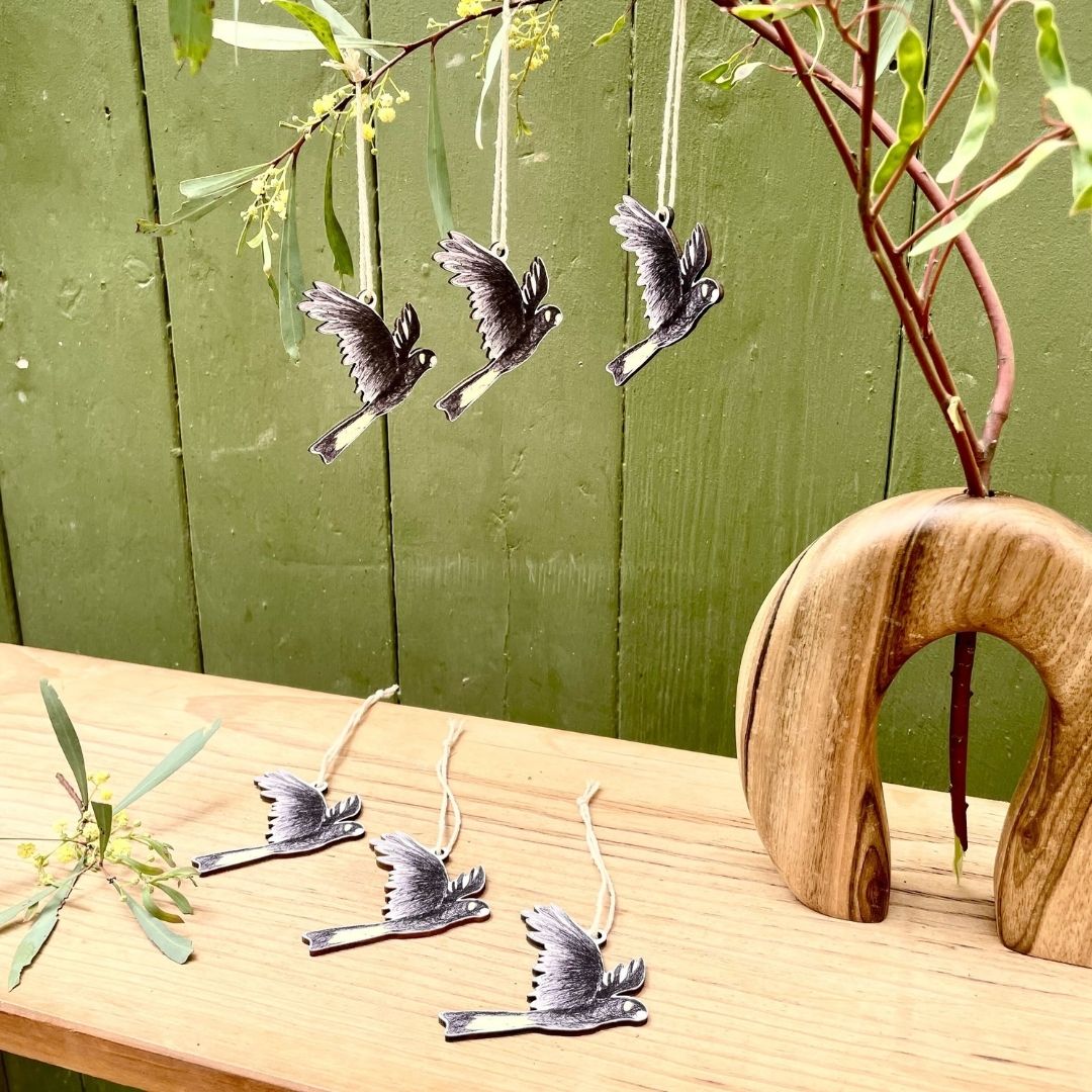 Six Yellow-tailed Black Cockatoo Christmas Ornaments