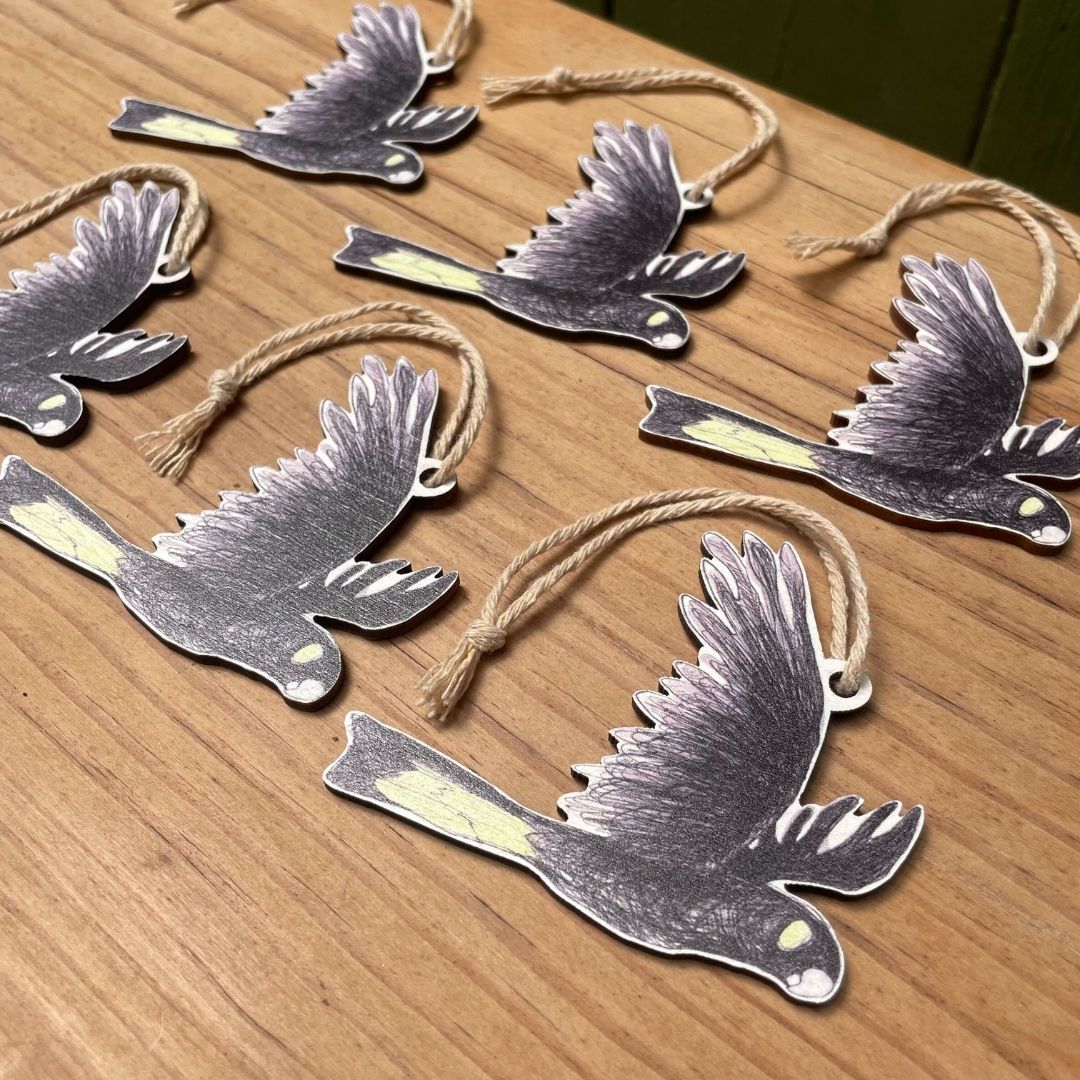 Six Yellow-tailed Black Cockatoo Christmas Ornaments