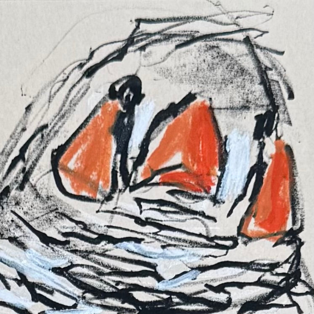 detail of a hand pulled litho print of a zebra finch with oil pastel added by artist bridget farmer