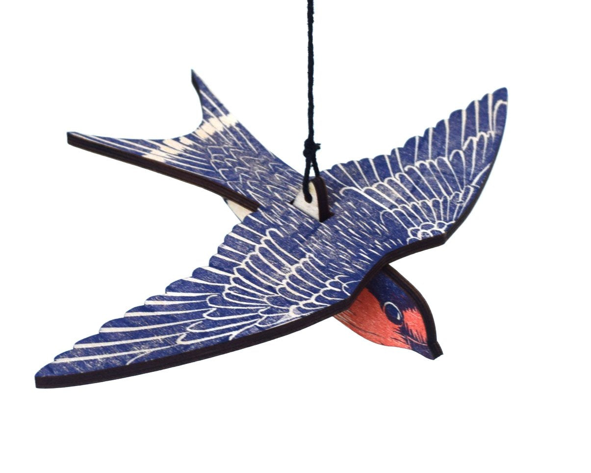 Welcome Swallow Hanging Wooden Bird Mobile